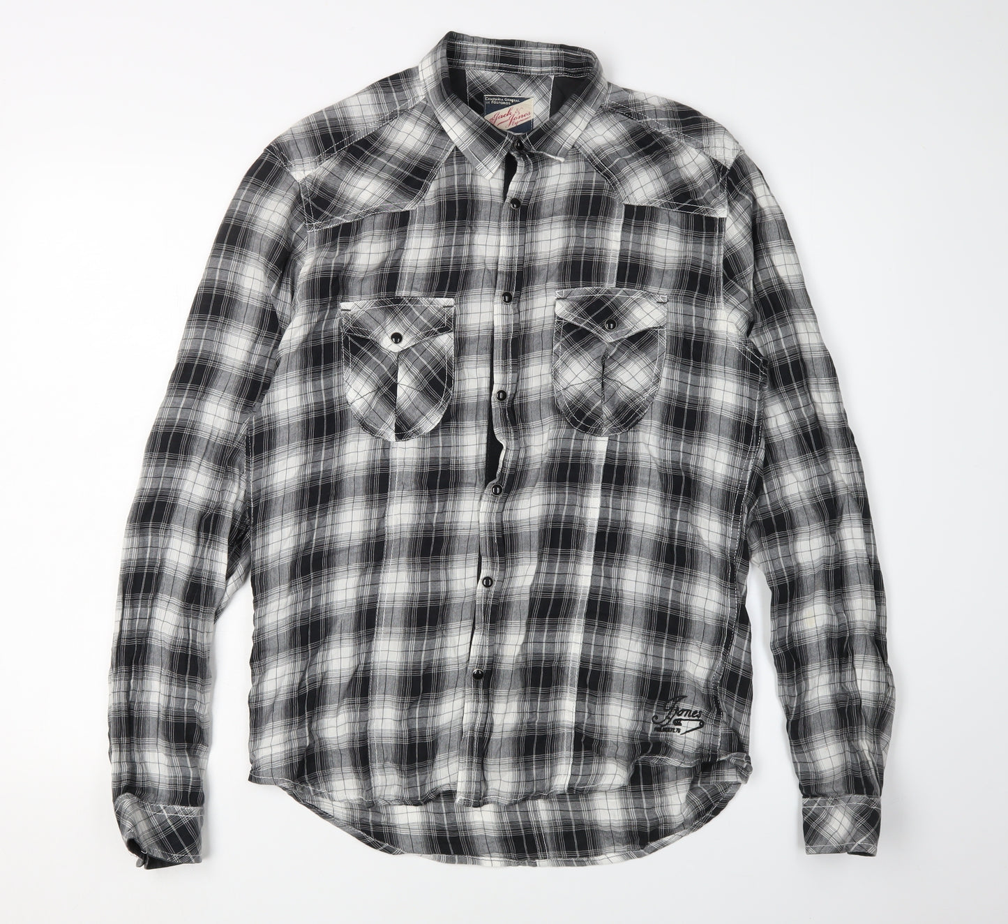 Jack & Jones Men's Grey Plaid Long Sleeve Shirt Size L
