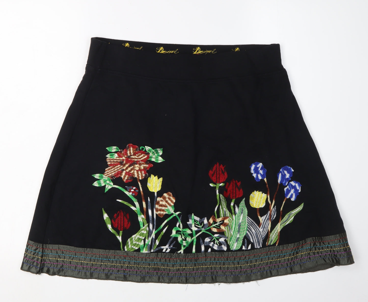 Desigual Women's Black Floral Embroidered Skirt L