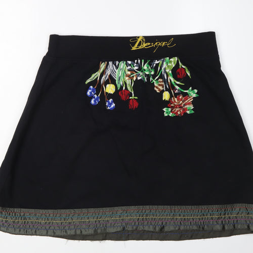 Desigual Women's Black Floral Embroidered Skirt L