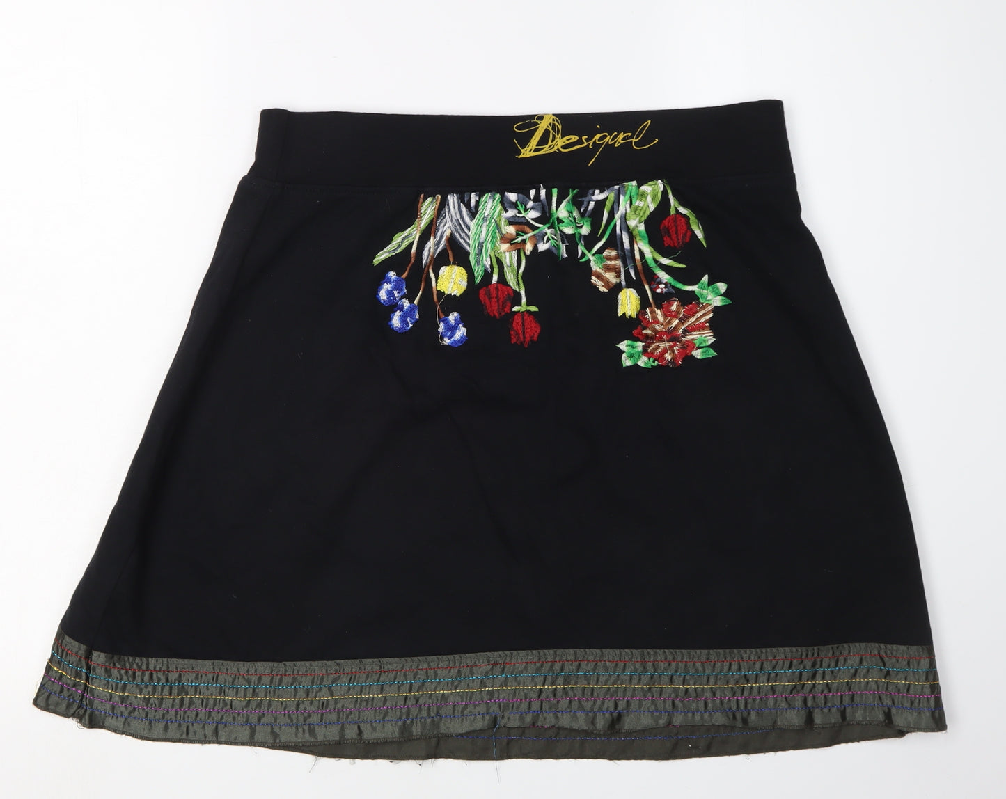 Desigual Women's Black Floral Embroidered Skirt L
