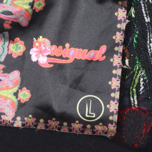 Desigual Women's Black Floral Embroidered Skirt L