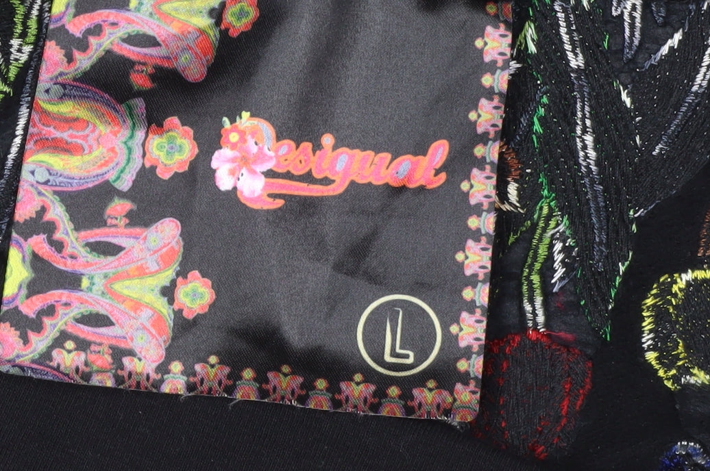 Desigual Women's Black Floral Embroidered Skirt L