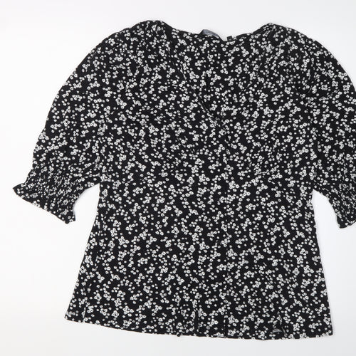 Next Women's Black Floral Blouse Size 14 Tunic Style