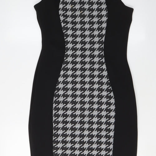 River Island Women's Black Houndstooth Bodycon Dress Size 10