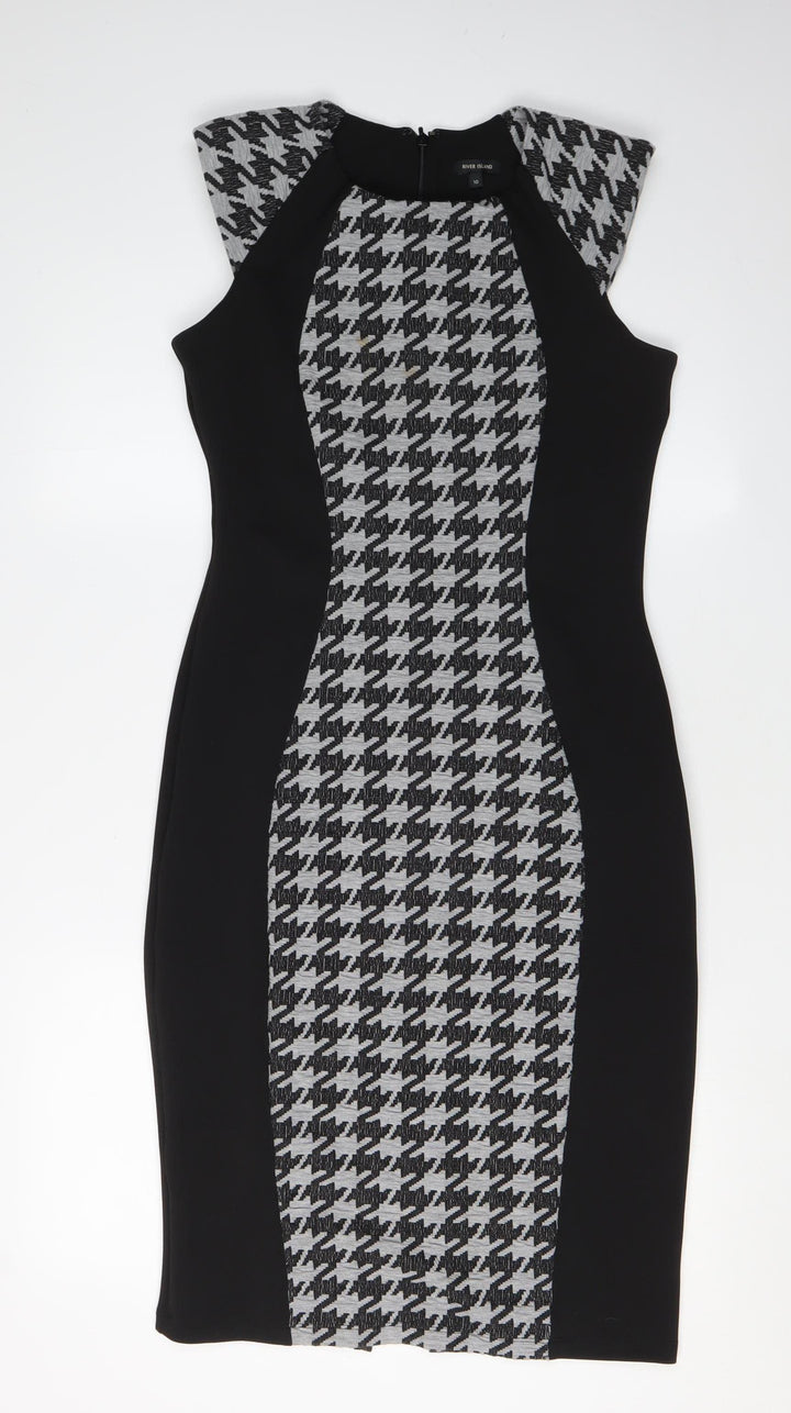 River Island Women's Black Houndstooth Bodycon Dress Size 10