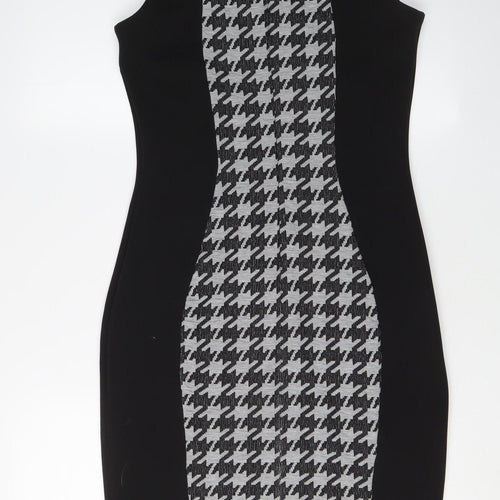 River Island Women's Black Houndstooth Bodycon Dress Size 10