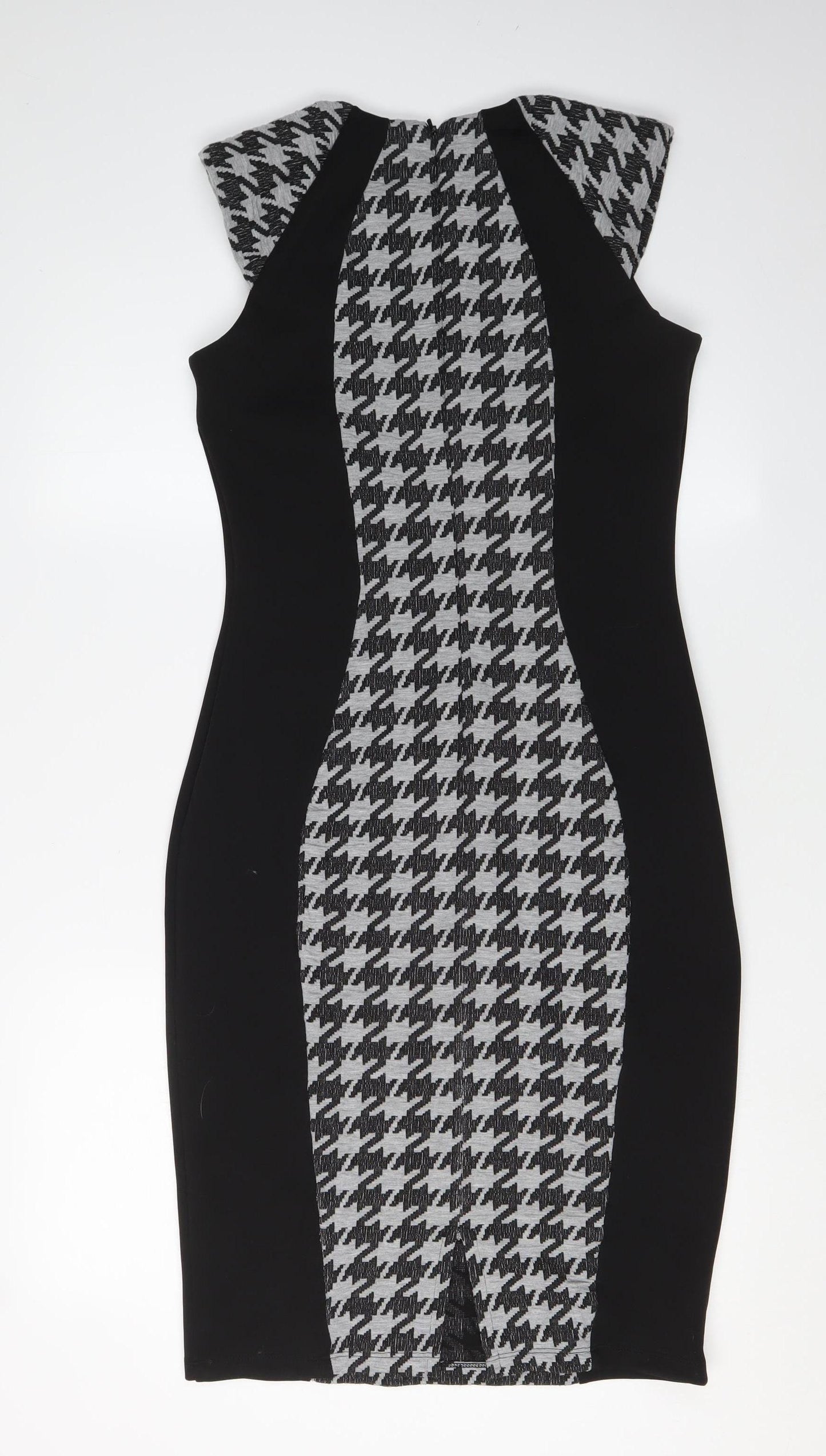 River Island Women's Black Houndstooth Bodycon Dress Size 10