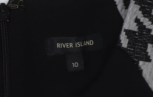 River Island Women's Black Houndstooth Bodycon Dress Size 10