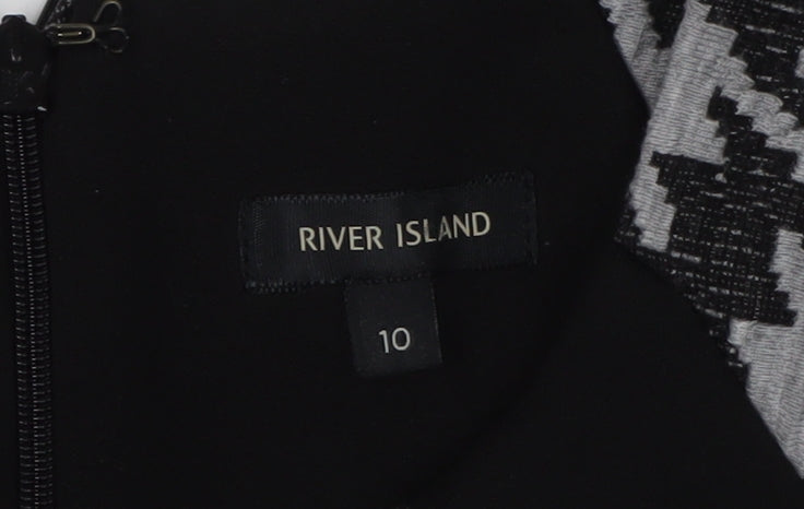River Island Women's Black Houndstooth Bodycon Dress Size 10