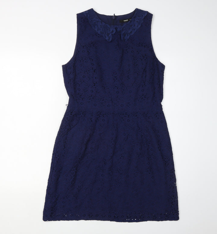 Oasis Women's Blue Lace Knee Length Sleeveless Dress