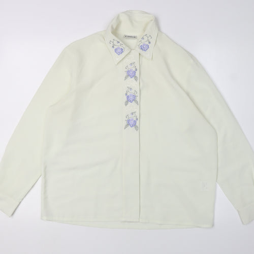 Eastex Women's Ivory Button-Up Shirt, Size 12, Embroidered