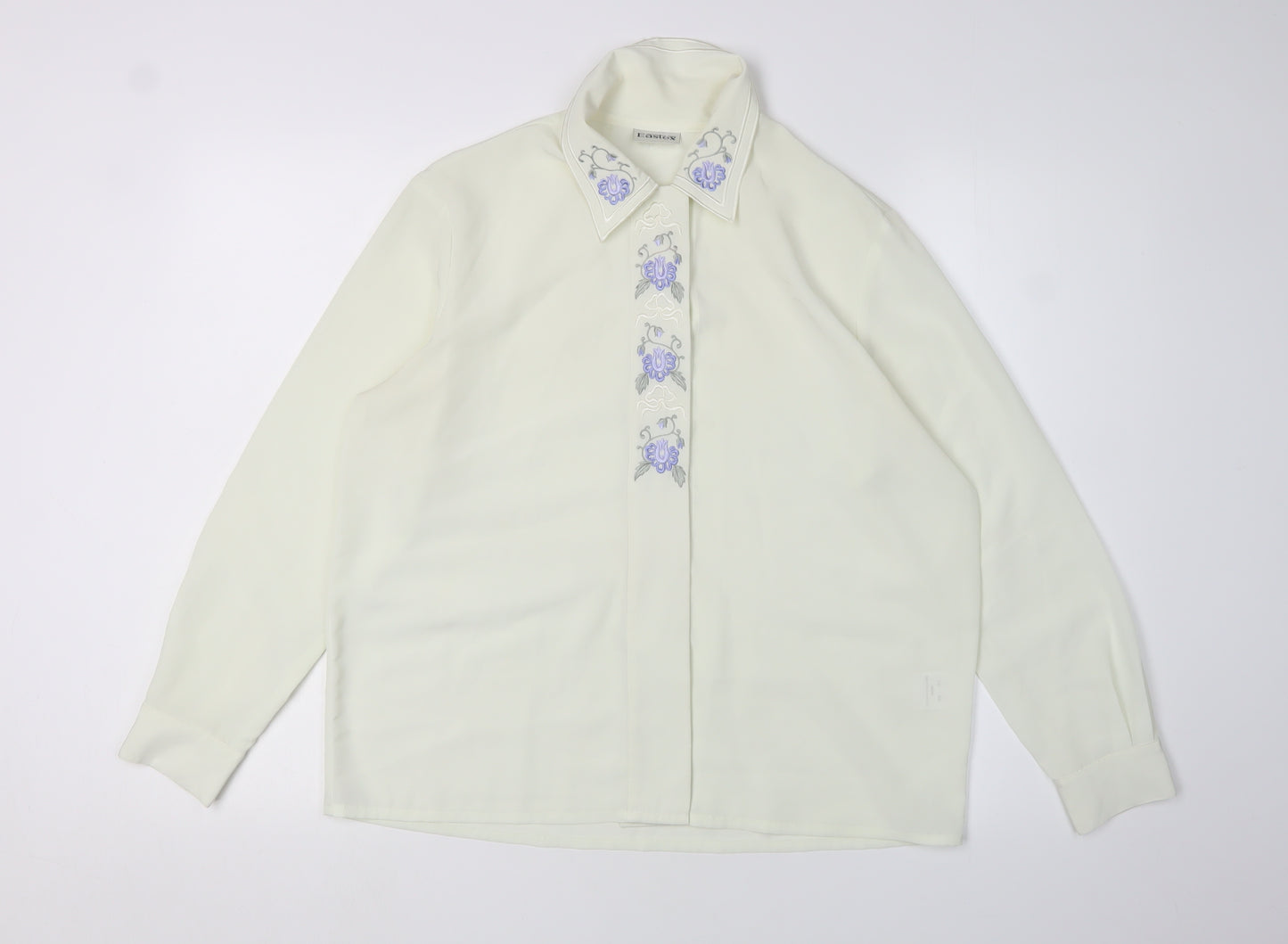 Eastex Women's Ivory Button-Up Shirt, Size 12, Embroidered