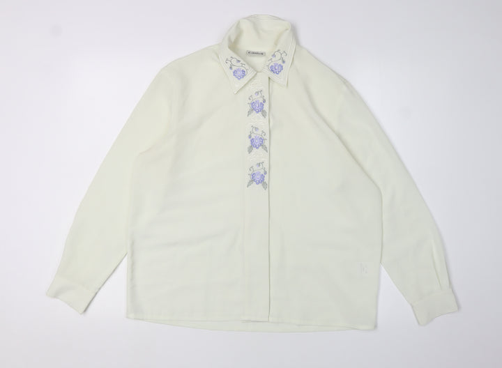 Eastex Women's Ivory Button-Up Shirt, Size 12, Embroidered