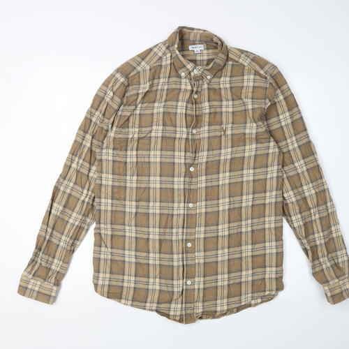 Next Men's Beige Plaid Button-Up Shirt, Medium