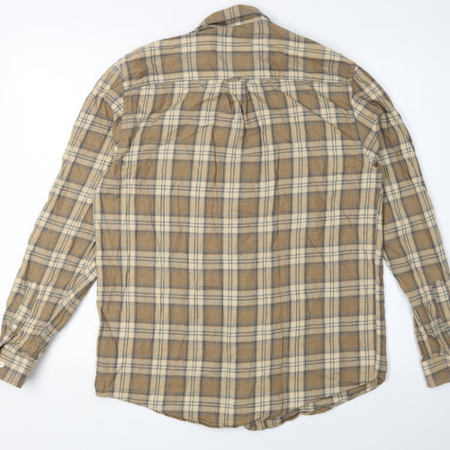 Next Men's Beige Plaid Button-Up Shirt, Medium