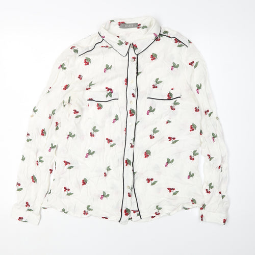 Oasis Women's White Floral Button-Up Long Sleeve Shirt