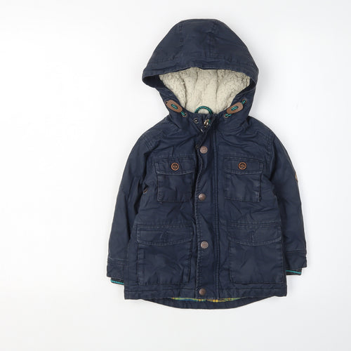 Next Boys Blue Hooded Parka Coat 2 Years