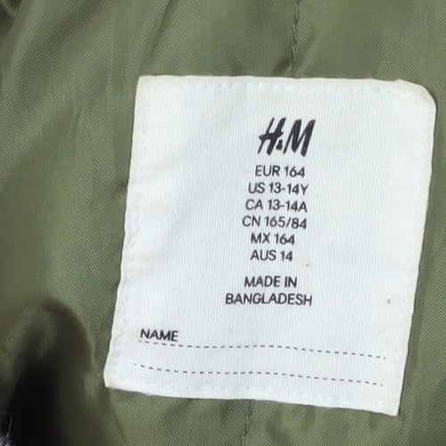 H&M Girls Green Bomber Jacket 13-14Y with Fur Trim
