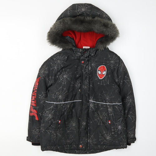 Marvel Spider-Man Boys Black Fur Trim Parka Coat 5-6 Years