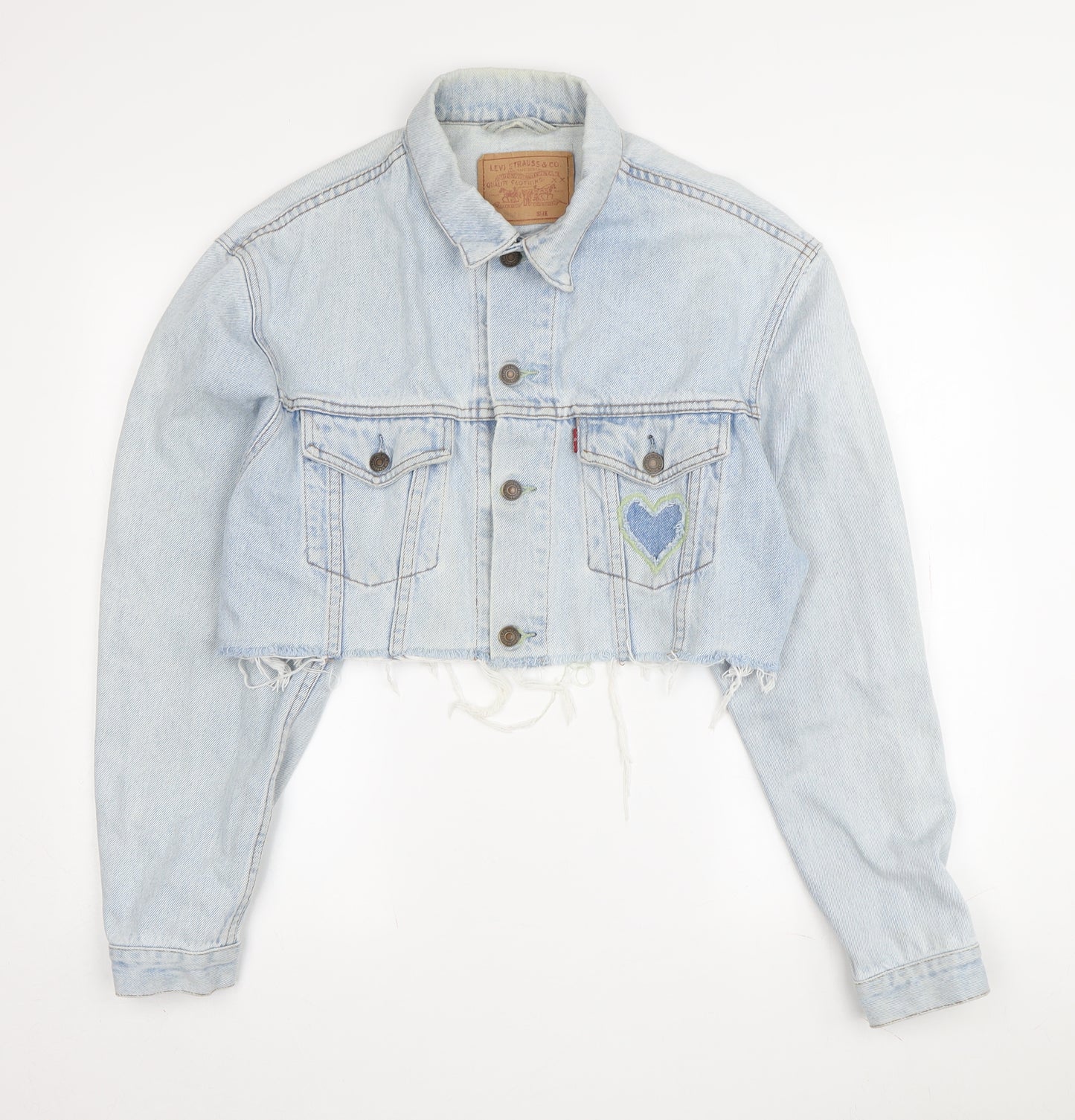 Levi's Women's Blue Cropped Denim Jacket Embroidered Size S