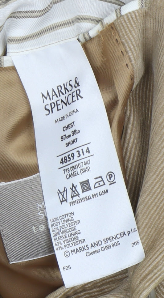 Marks and Spencer Men's Beige Corduroy Blazer 38S