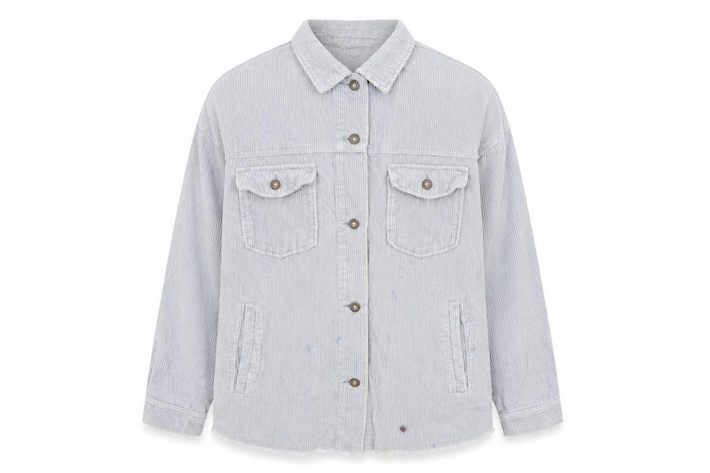 Front view of Zara Men's Grey Corduroy Jacket L Casual Button