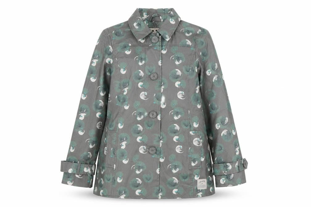 Front view of Mantaray Women's Green Floral Rain Coat Jacket, size 8