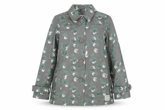 Front view of Mantaray Women's Green Floral Rain Coat Jacket, size 8