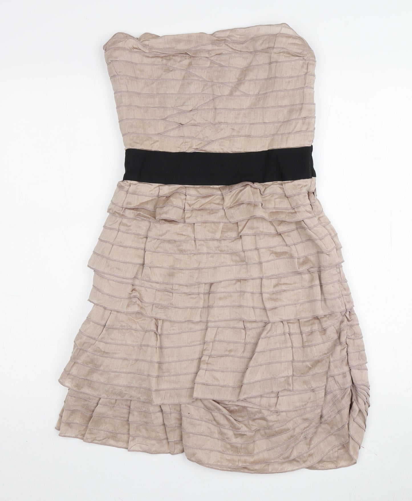 Reiss Women Beige Bodycon Strapless Ruffle Dress