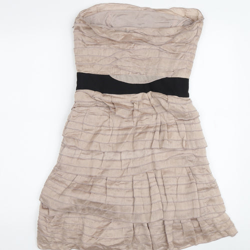 Reiss Women Beige Bodycon Strapless Ruffle Dress