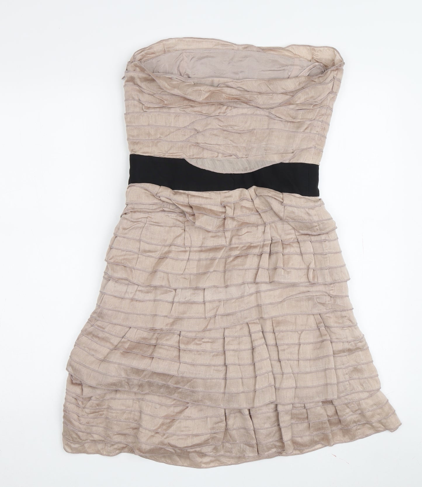 Reiss Women Beige Bodycon Strapless Ruffle Dress