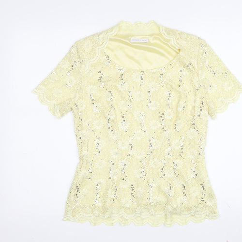 Jacques Vert Women's Yellow Sequin Lace Blouse - Size 10