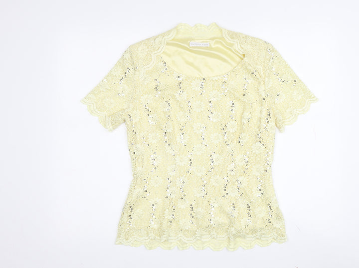 Jacques Vert Women's Yellow Sequin Lace Blouse - Size 10