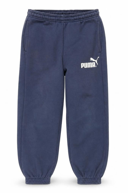 Front view of Puma boys’ blue jogger trousers cotton blend, size 8