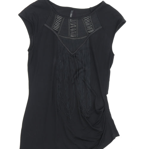 Karen Millen Women’s Black Fringe Tunic Blouse Size 8