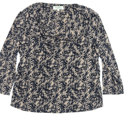 Viyella Women's Blue Beige Floral Cowl Neck Blouse L