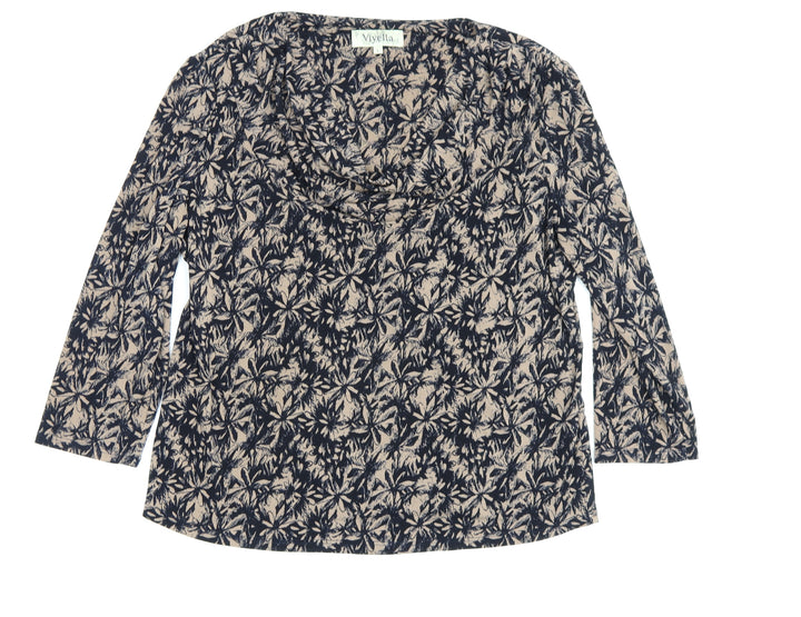 Viyella Women's Blue Beige Floral Cowl Neck Blouse L