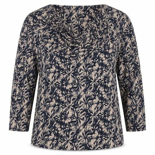 Viyella Women's Blue Beige Floral Cowl Neck Blouse L