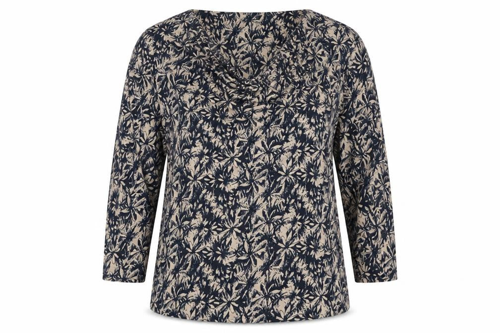 Viyella Women's Blue Beige Floral Cowl Neck Blouse L