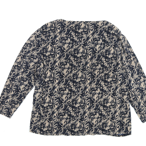 Viyella Women's Blue Beige Floral Cowl Neck Blouse L