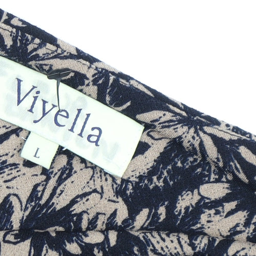 Viyella Women's Blue Beige Floral Cowl Neck Blouse L