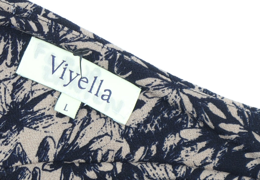Viyella Women's Blue Beige Floral Cowl Neck Blouse L