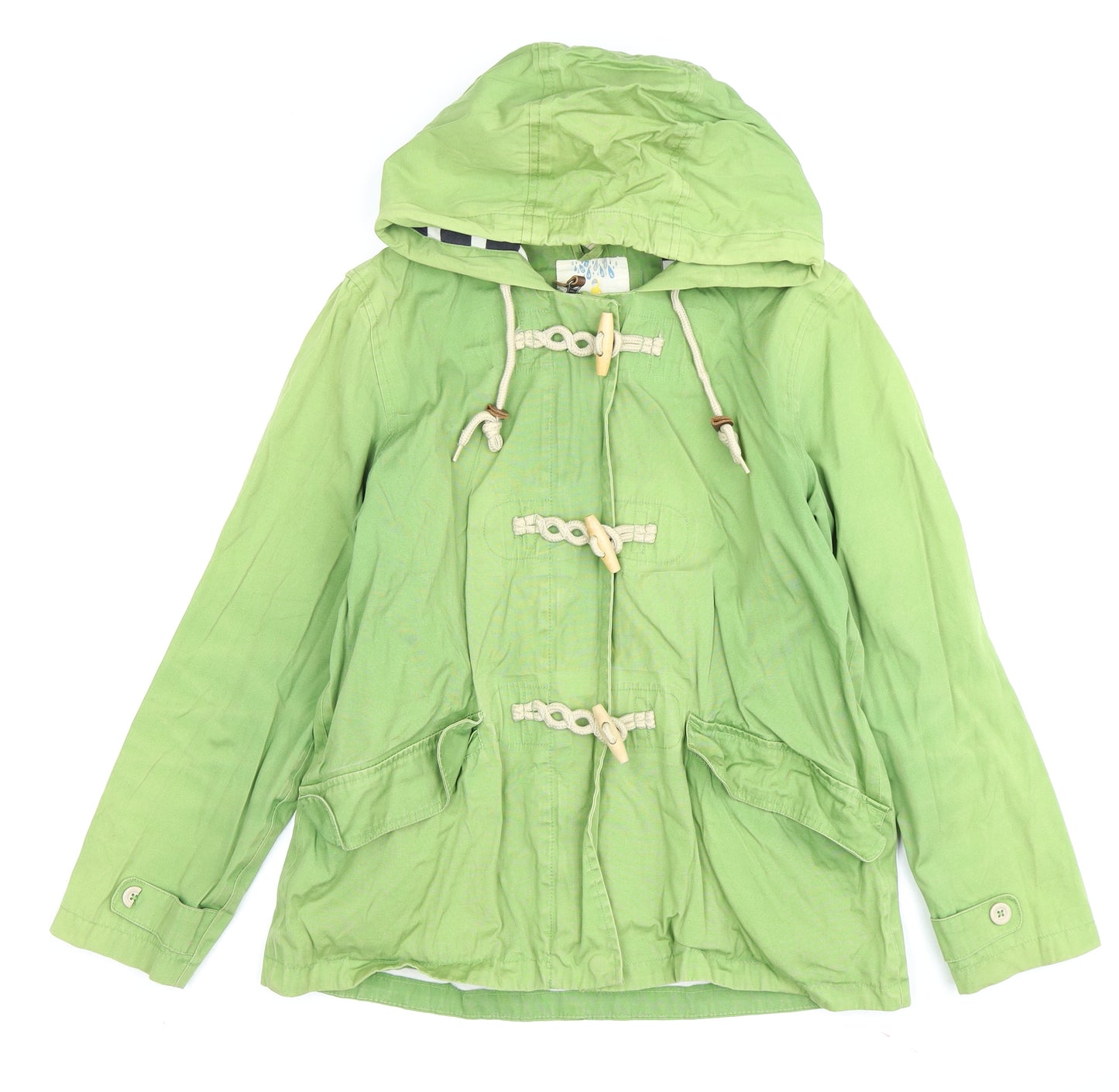 RAIN Women's Green Rain Coat, Hooded, Size 12, Organic Cotton