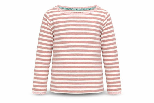 Front view of Boden girls’ multicoloured jumper, size 2-3, glitter stripes