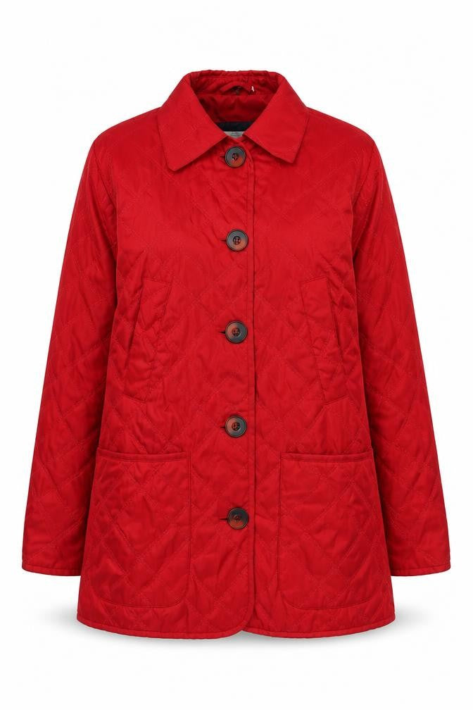 Front view of St Bernard Women's Red Quilted Coat, size 12