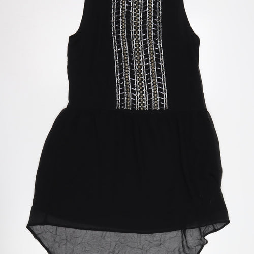 Next Women's Black Beaded Hi-Low Shift Dress Size 14