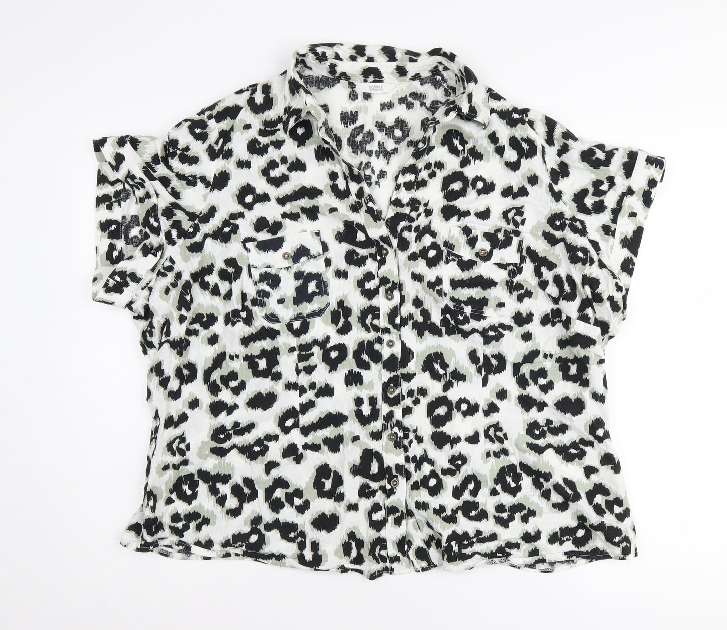 Marks and Spencer Women's Multicoloured Animal Print Button-Up Shirt