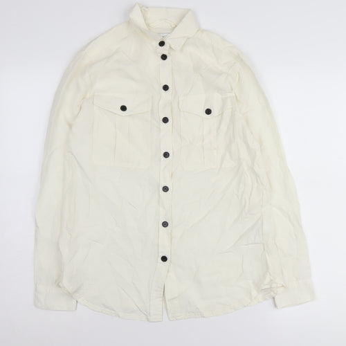 Warehouse Women's White Button-Up Shirt Size 8
