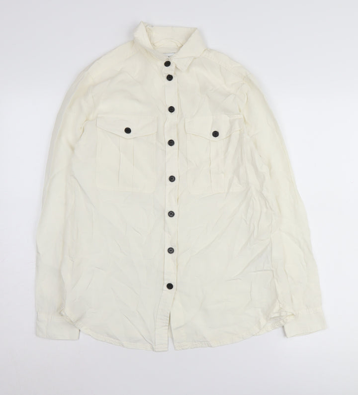 Warehouse Women's White Button-Up Shirt Size 8