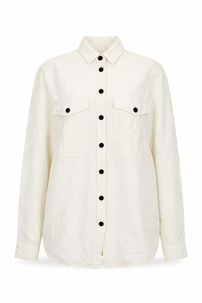 Front view of Warehouse Women's White Button-Up Shirt, size 8